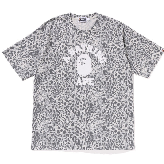 A BATHING APE BAPE WILD LEOPARD PATTERN COLLEGE RELAXED FIT TEE GRAY