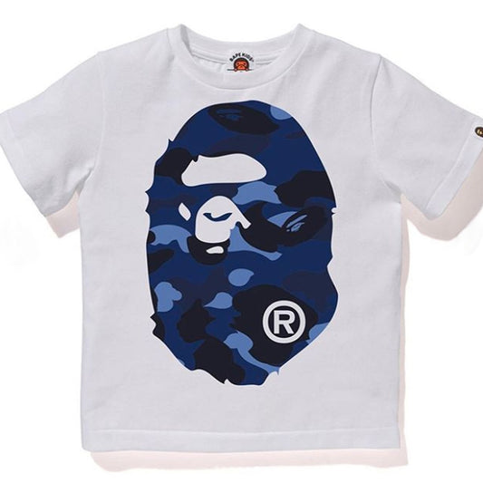 A BATHING APE BAPE KIDS COLOR CAMO BIG APE HEAD TEE WHITE NAVY
