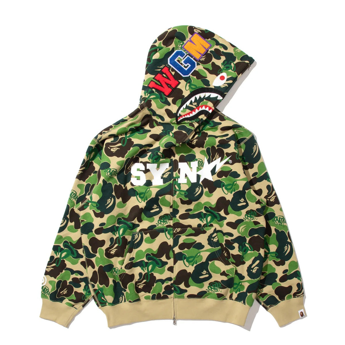 A BATHING APE BAPE SPOTIFY BY CENTRAL CEE CAMO SHARK FULL ZIP HOODIE GREEN