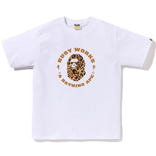 A BATHING APE BAPE WILD LEOPARD PATTERN BUSY WORKS STA TEE WHITE