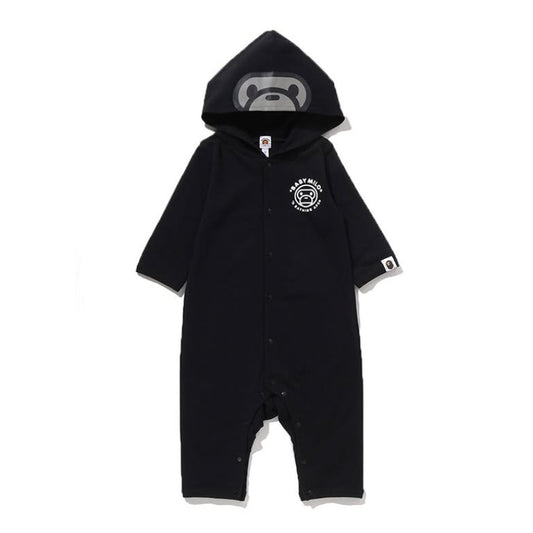 A BATHING APE BAPE KIDS BABY MILO HOODIE ROMPERS BLACK
