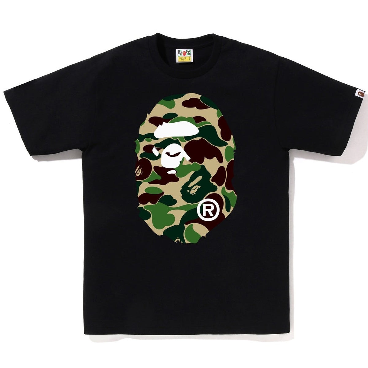 A BATHING APE BAPE ABC CAMO BIG APE HEAD TEE BLACK GREEN