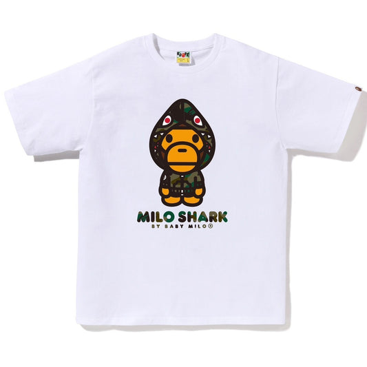 A BATHING APE BAPE 1ST CAMO MILO SHARK FZH TEE WHITE GREEN