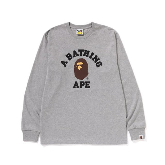 A BATHING APE BAPE COLLEGE L/S TEE GRAY