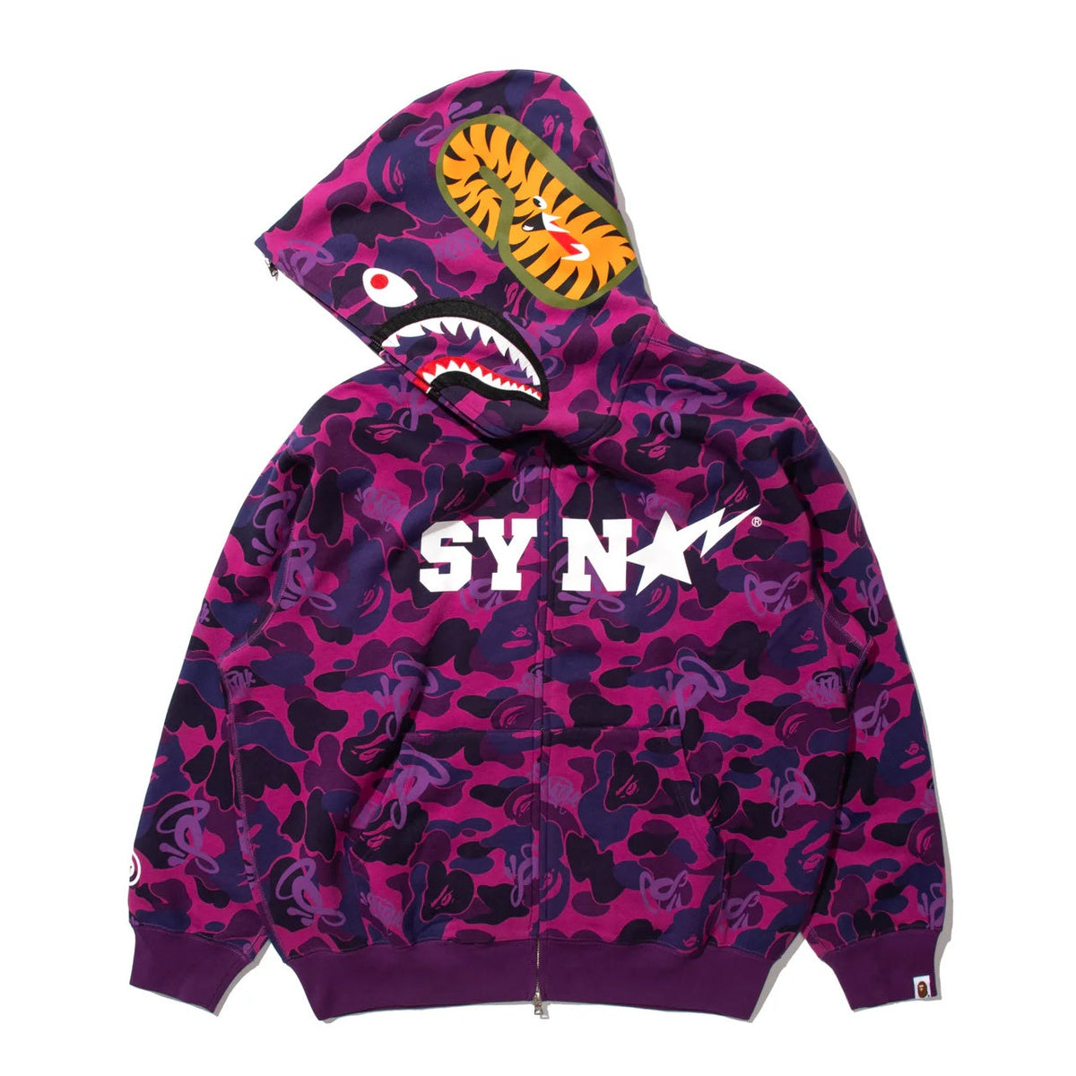A BATHING APE BAPE SPOTIFY BY CENTRAL CEE CAMO SHARK FULL ZIP HOODIE PURPLE