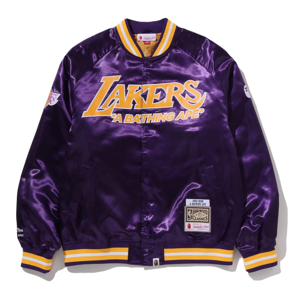 A BATHING APE BAPE M&N NBA LOS ANGELS LAKERS SATIN JACKET PURPLE