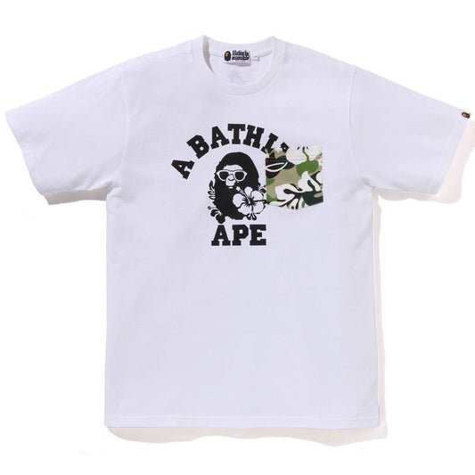 A BATHING APE BAPE ABC RESORT CAMO POCKET COLLEGE TEE WHITE