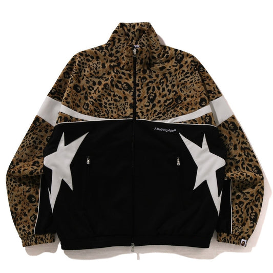 A BATHING APE BAPE WILD LEOPARD PATTERN RELAXED FIT TRACK JACKET BLACK