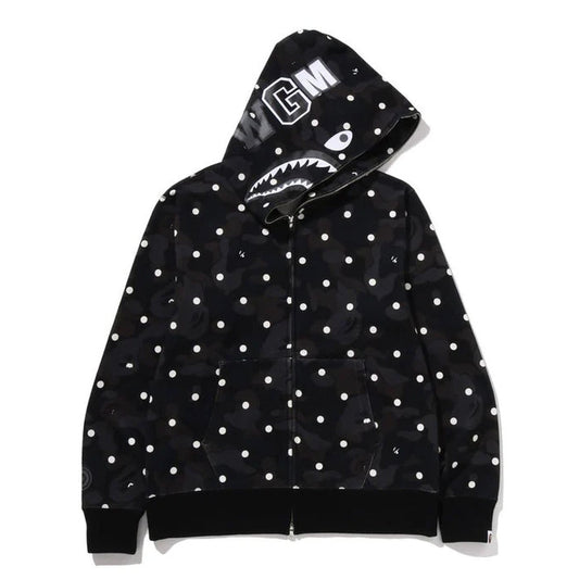 A BATHING APE BAPE ABC DOT SHARK FULL ZIP HOODIE BLACK