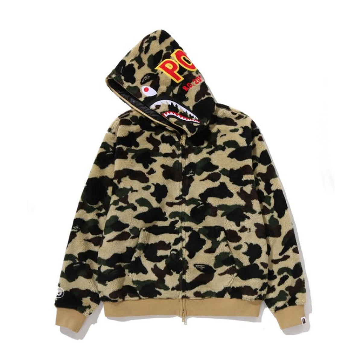 A BATHING APE BAPE 1ST CAMO 2ND SHARK BOA HOODIE JACKET YELLOW