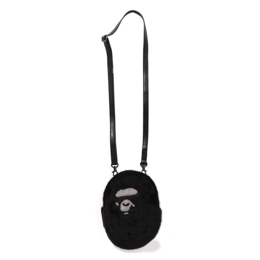 A BATHING APE BAPE APE HEAD FAUX FUR MINI SHOULDER BAG BLACK