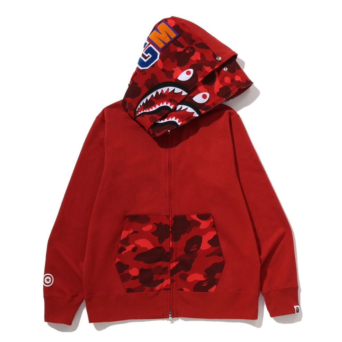 A BATHING APE BAPE COLOR CAMO SHARK FULL ZIP DOUBLE HOODIE RED