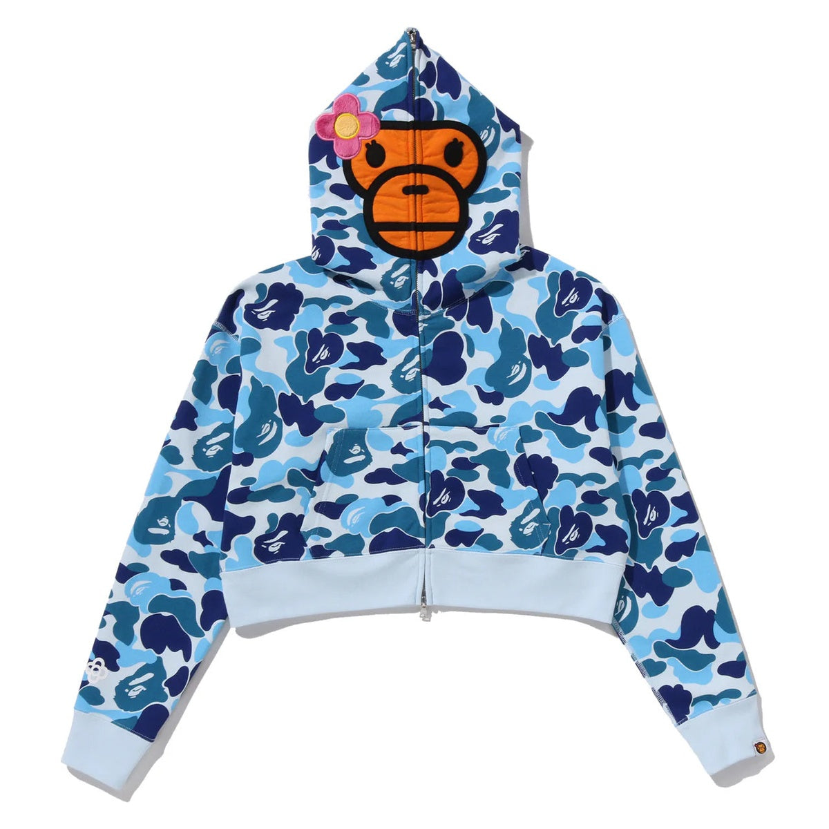 A BATHING APE BAPE LADIES' ABC CAMO BABY LISA CROPPED FULL ZIP HOODIE BLUE