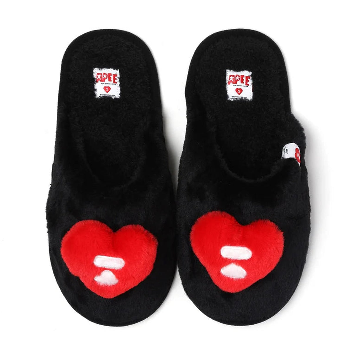 A BATHING APE BAPE APEE HEART FURRY SLIPPER BLACK