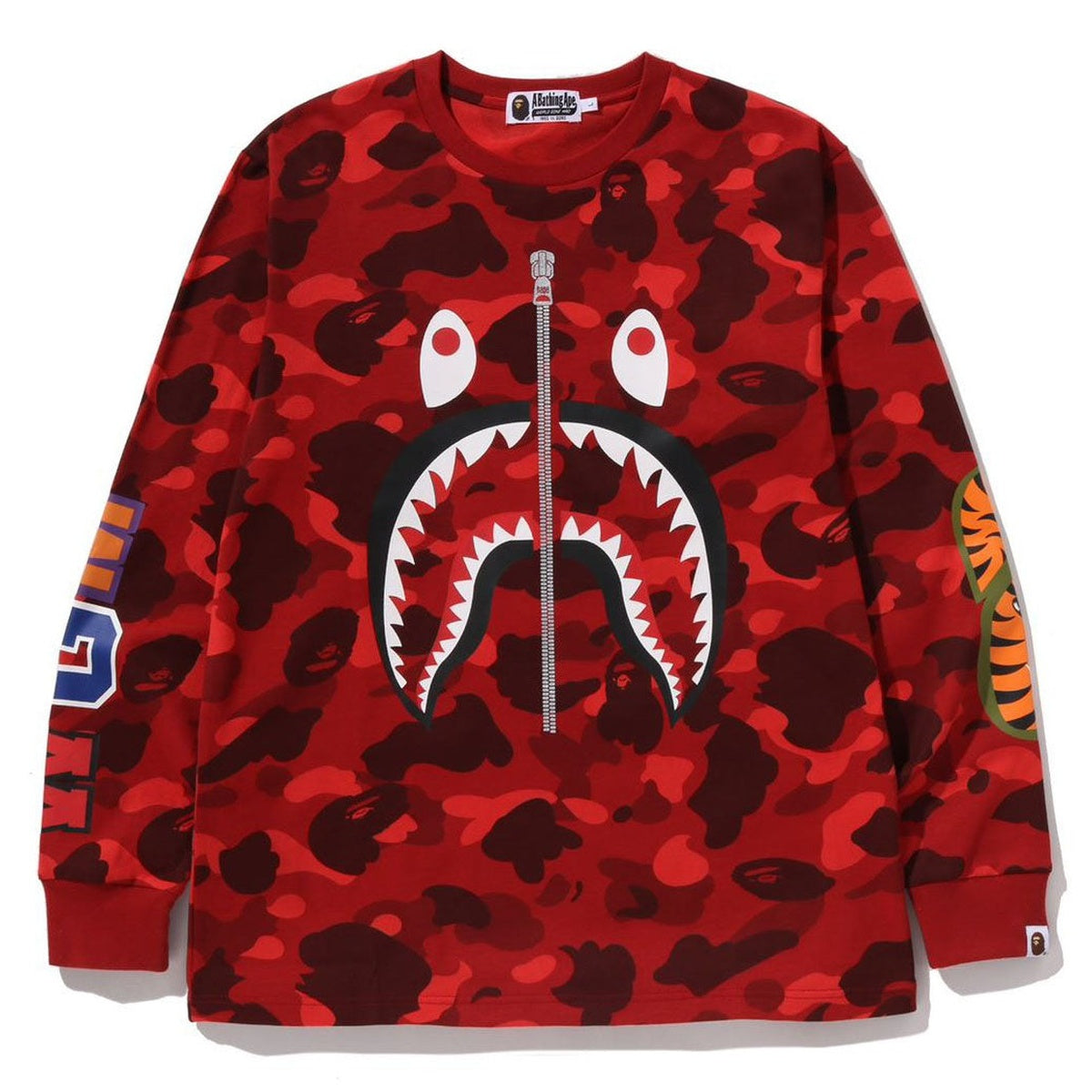 A BATHING APE BAPE COLOR CAMO SHARK L/S TEE RED