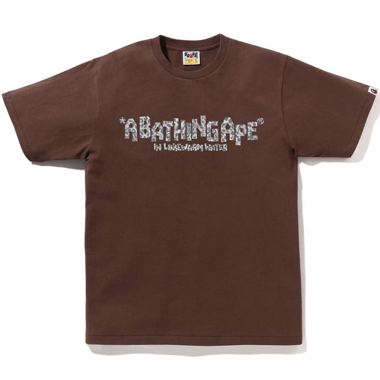 A BATHING APE BAPE WILD LEOPARD PATTERN PRIMITIVE LOGO TEE BROWN