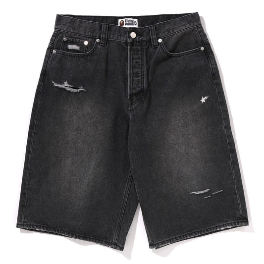 A BATHING APE BAPE STA RELAXED FIT DENIM SHORTS BLACK